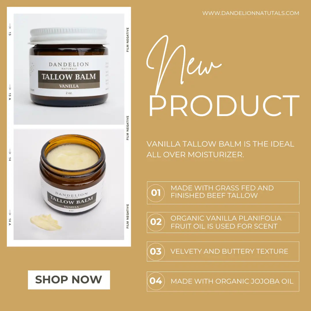 Grass Fed Tallow Balm with Organic Jojoba Oil & Vanilla