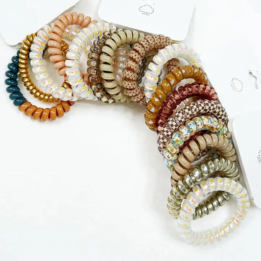 Brown Tone Multi Design Spiral Hair Ties