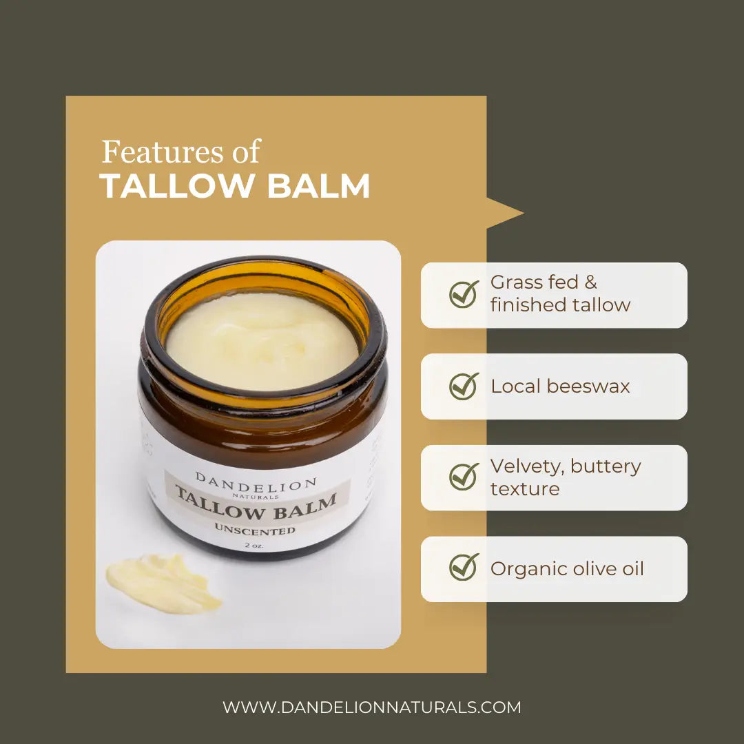 Unscented Grass Fed Tallow Balm with Organic Olive Oil