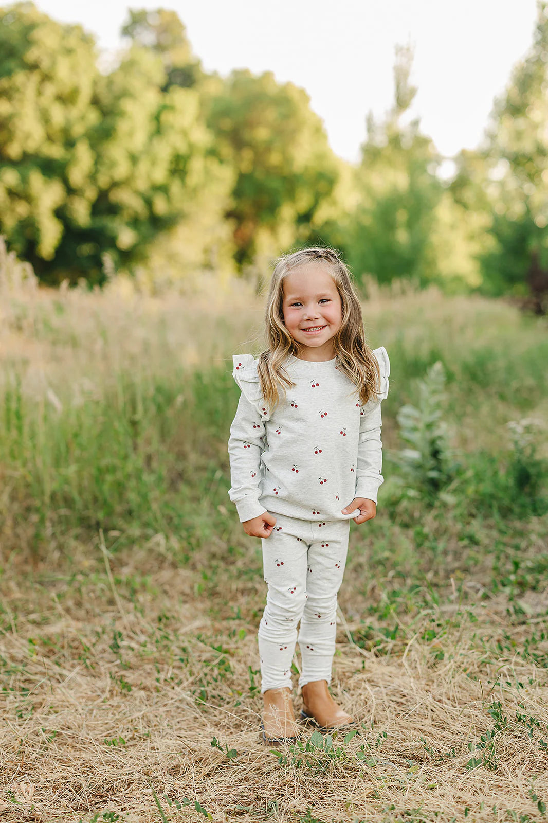 Cherry Ruffle French Terry Set